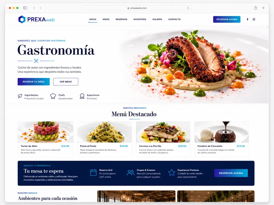 Ejemplo de sitio web para Gastronomía