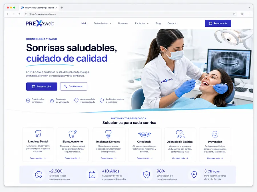 Ejemplo de sitio web para Odontología y salud